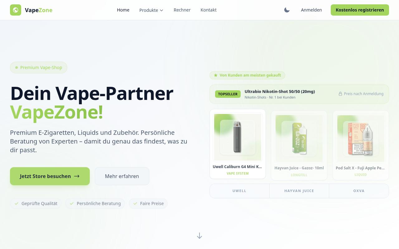 Screenshot der Website VapeZone24