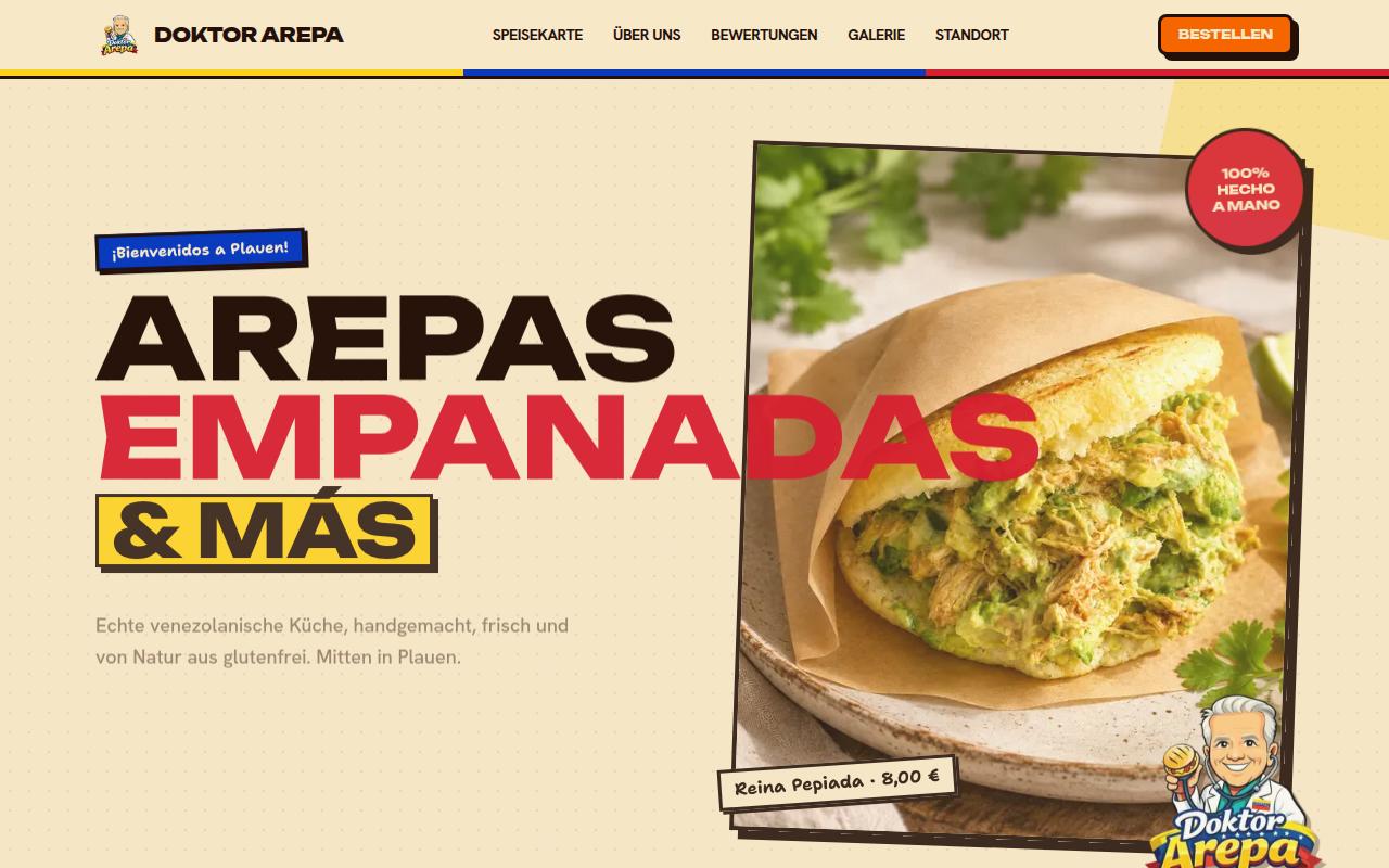 Screenshot der Website Doktor Arepa, Plauen